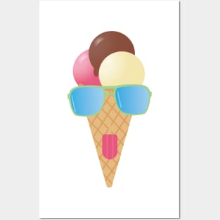 Funny Icecream with sunglasses illustration Posters and Art